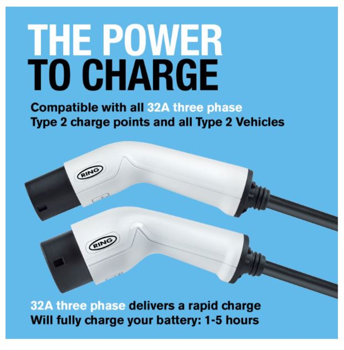 Hleðslusnúra 5m Type 2, 3P 32A 22kw